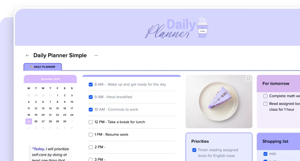Productivity template preview