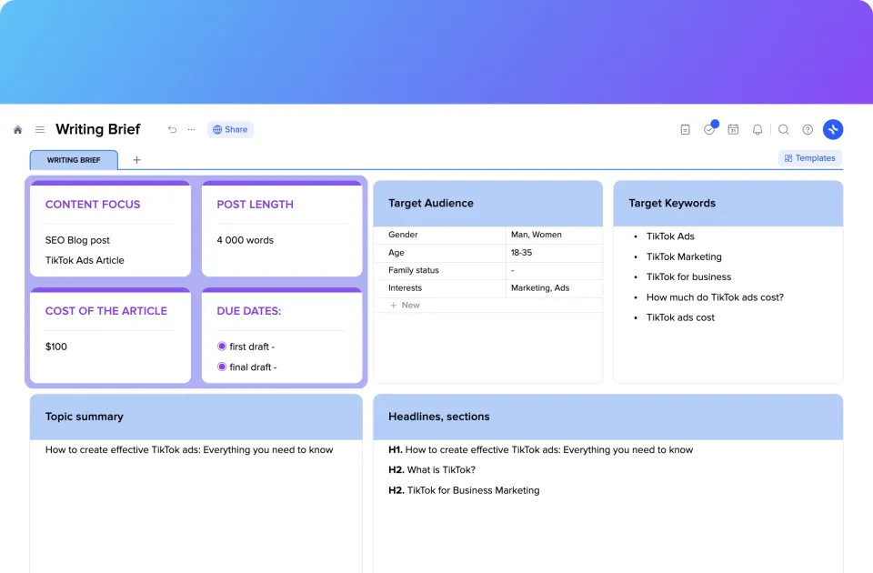 Writing Brief template preview
