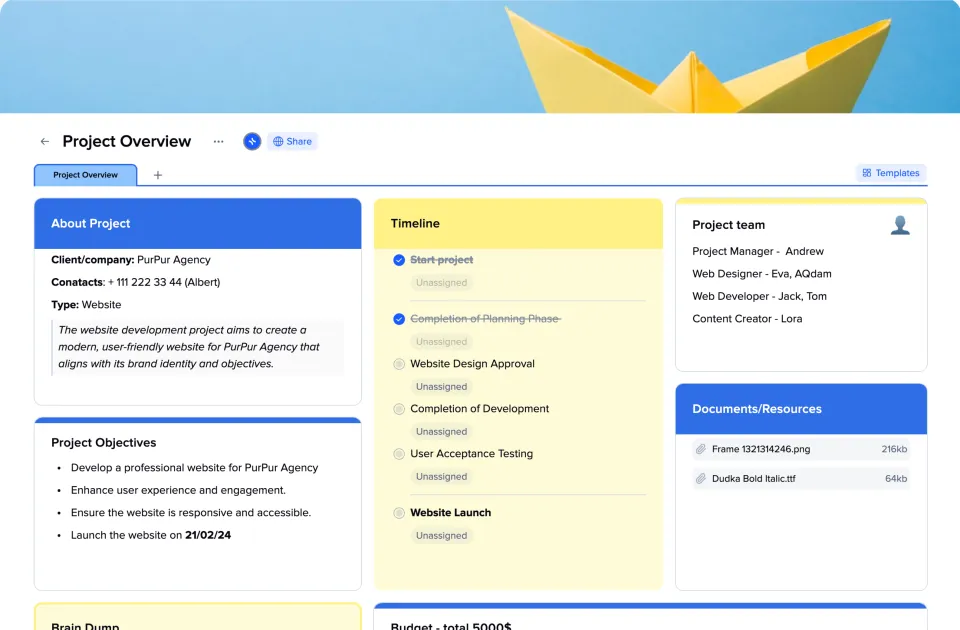 Project Overview template preview