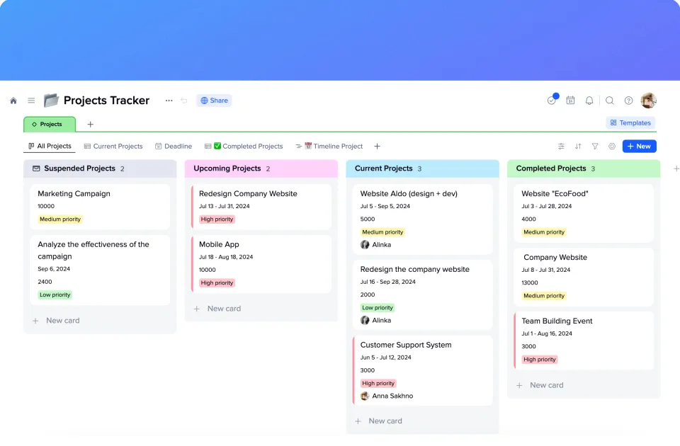 Projects Tracker template preview