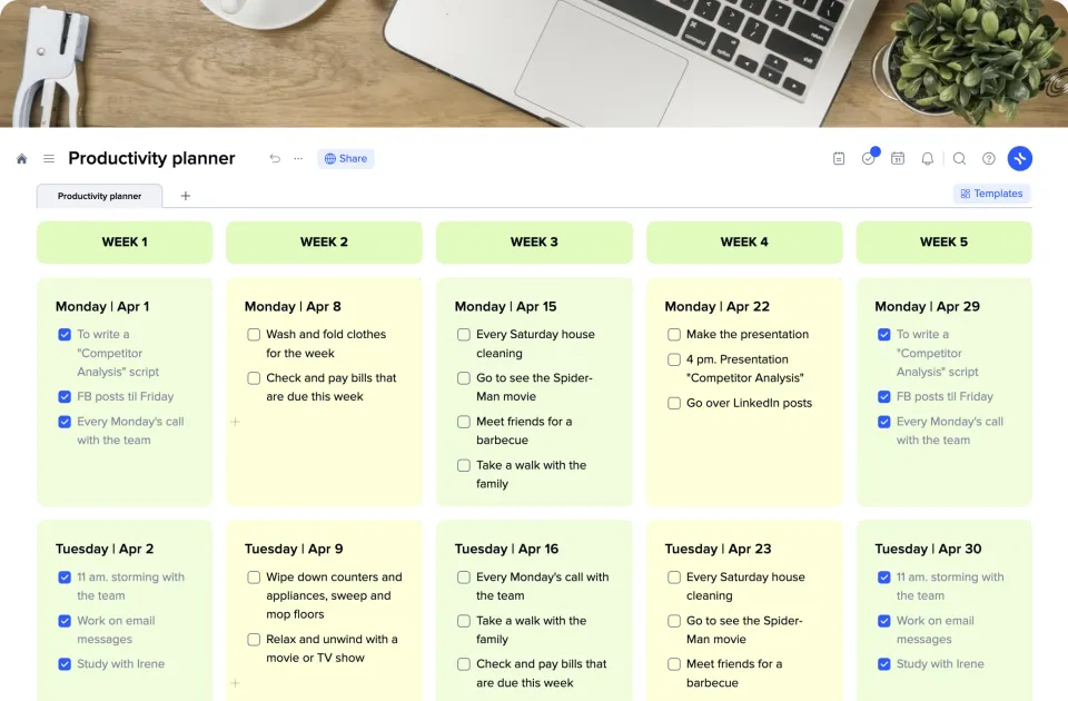 Productivity Planner template preview