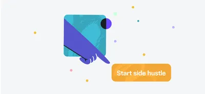 Illustration of a hand tapping a card labelled Start side hustle