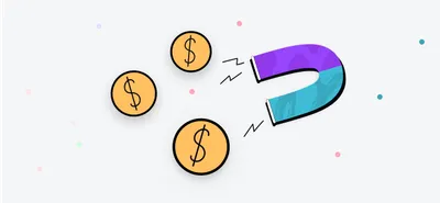 Illustration of a magnet attracting dollar coins
